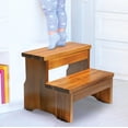thumbnail image 4 of Wooden Two Step Stool  Heavy Duty 2-step Ladder For Adults & Supports Up To 450lbs Kitchen Bathroom Or Bedside Use (acacia Wood), 4 of 5