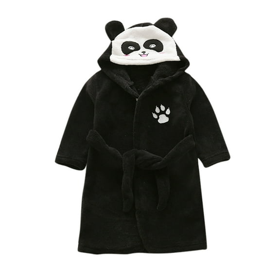 Hiijoy Toddler Boys Flannel Bathrobe Sleepwear Cartoon Panda Hooded Night-Robe Kids Homewear
