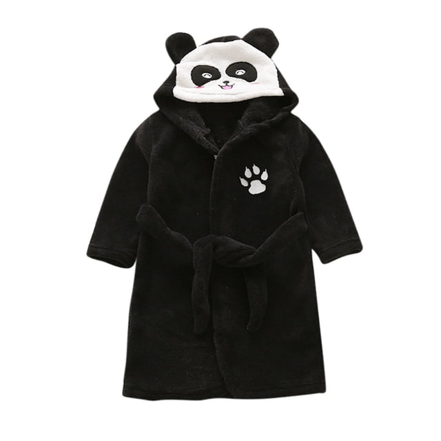 Sunnyoo Big Boys Cartoon Panda Flannel Hooded Bathrobe Soft Sleepwear Robe for Kids