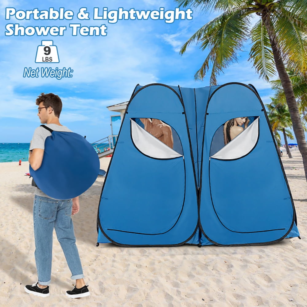 Aimee Lii Oversized Pop Up Shower Tent with Window Floor and Storage Pocket, Easy Set Up Shower Privacy Shelter, Blue