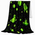 thumbnail image 2 of Playful Neon Green Aliens Rockets Outer Space, Playful Fantasy Scene, Warm Flannel Blanket for Living Room and Bedroom, Celestial Art Lovers Housewarming Gift, Fantasy Home Decor, 2 of 9