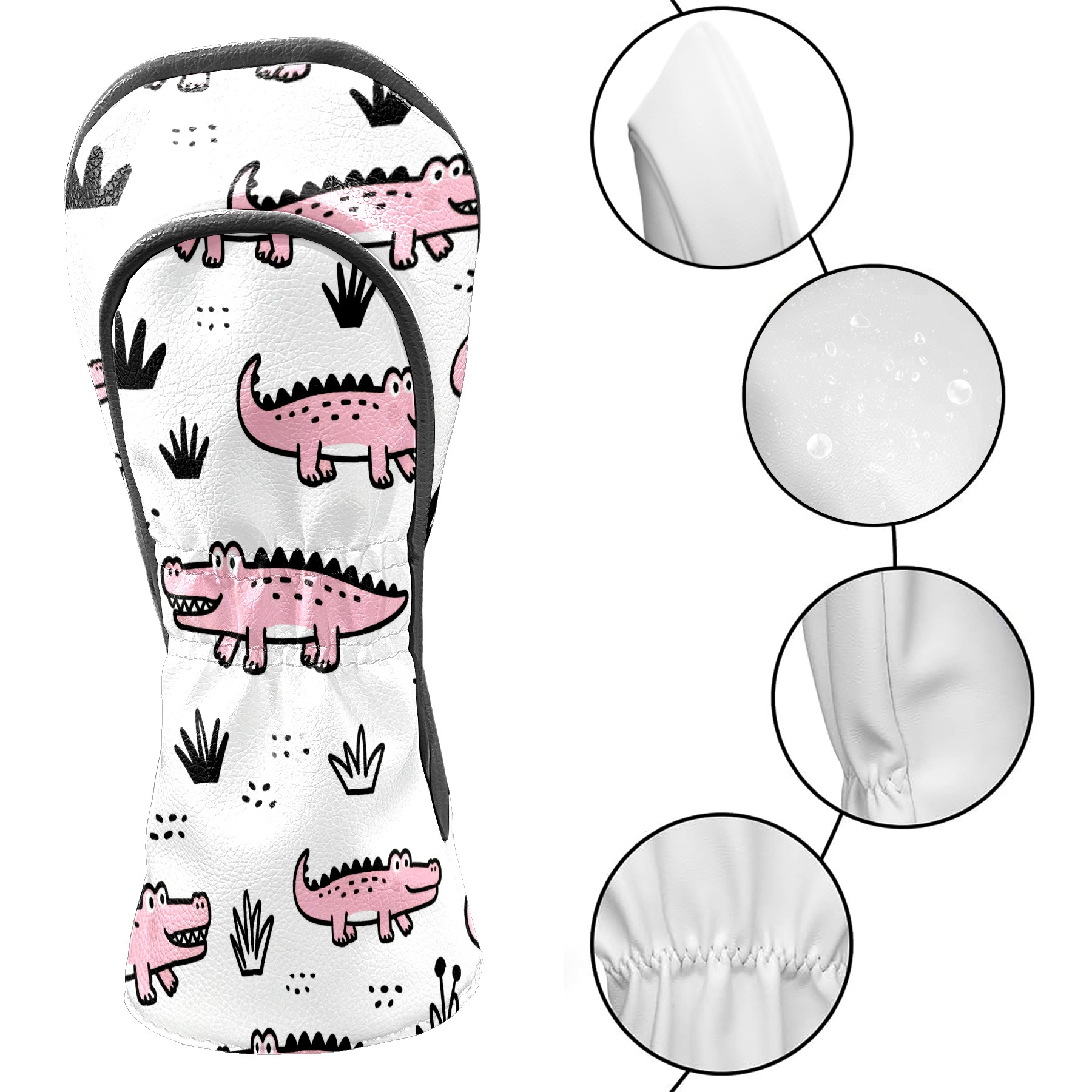 Golf Club Covers, Pink CrocodilePlant Premium PU Leather Driver Hybrid Putter Head Covers with Velvet Lining, Waterproof Golf Gifts for Men Women