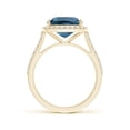 thumbnail image 2 of ANGARA Natural East-West Cushion 3.2 ct London Blue Topaz Cocktail Halo Ring in 14K Yellow Gold for Women (Size-10x8mm) | November Birthstone Jewelry for Women | London Blue Topaz Ring (Ring Size- 11), 2 of 10