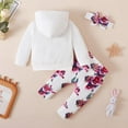 thumbnail image 3 of 3Pcs Infant Toddler Baby Girl Clothes Long Sleeve Hoodie with Pocket Tops Floral Pants Outfits Set with Headband, 3 of 7