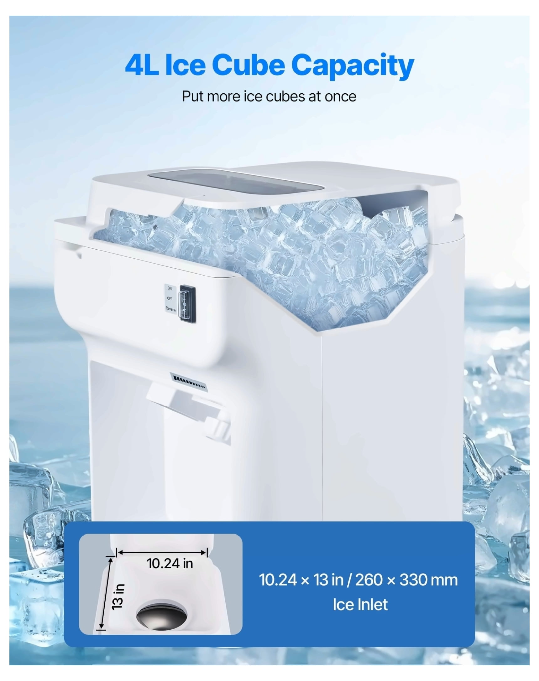 Commercial Snow Cone Maker - 220LBS/H Electric Ice Shaver Crusher - Adjustable Fineness - Large 4L Capacity - White