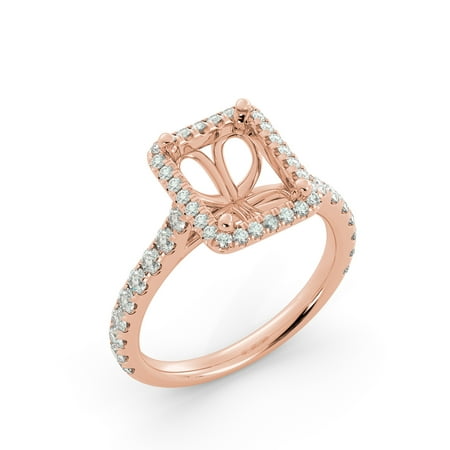 Emerald Semi Mount Ring - Emerald Halo Semi Mount Round Natural Diamond Engagment Ring Vintage 18k Rose Gold