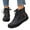 Black, variant on Leather Ankle Winter Boots for Women Wide Toe Box Short Flat Combat Booties Casual Non Slip Lace Up High Top Sneakers Brown Size 8.5