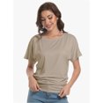 thumbnail image 2 of Womens Short Sleeve Boat Neck Side Shirring Dolman Drape Top, 2 of 6