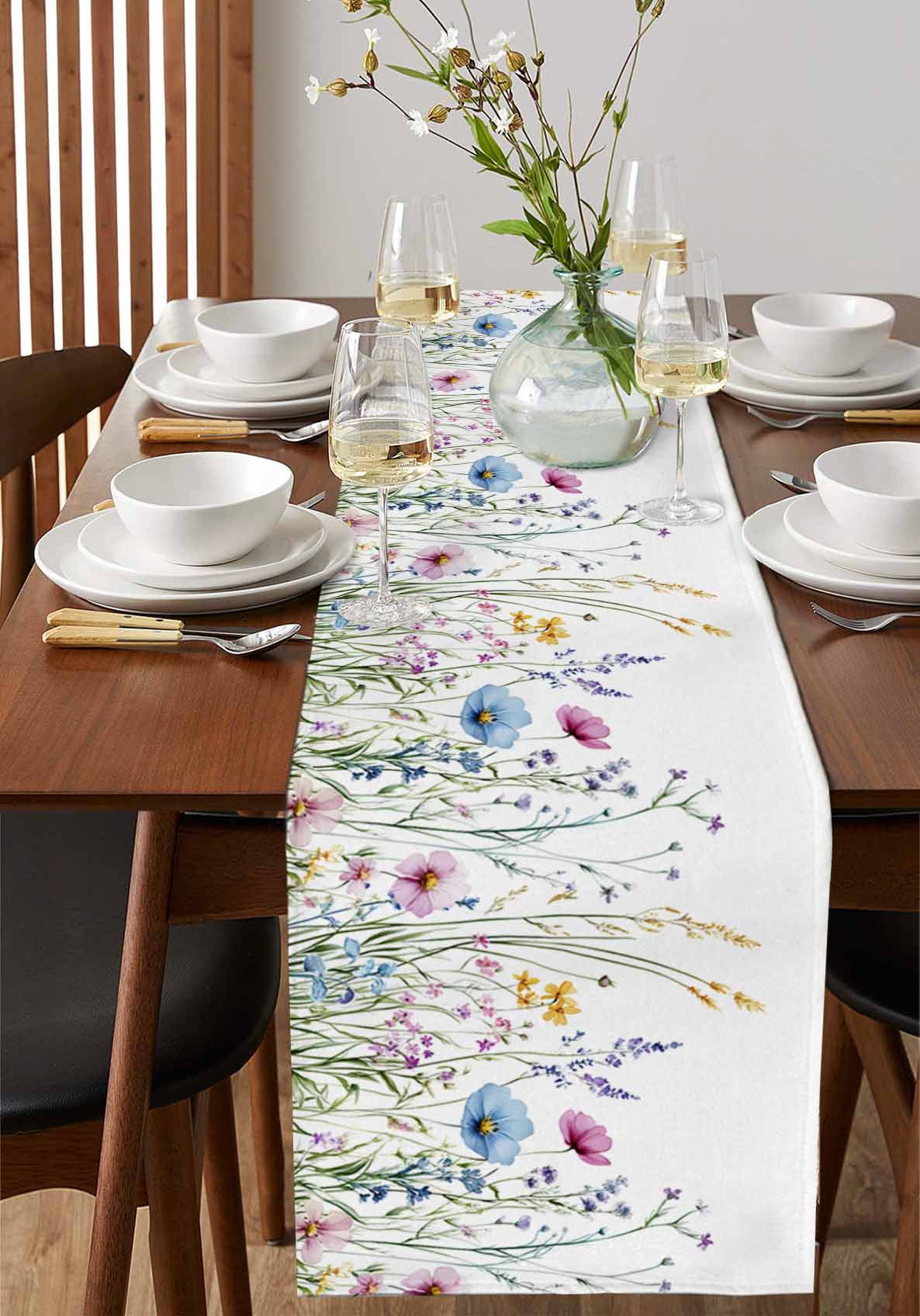 Hokiten Table Runners 108 Inches Long Dress Scarves, Spring Floral Farmhouse Coffee/Dining/Kitchen Table Runner for Living Room, Colorful Botanical Wildflower Summer 13x108 Inch