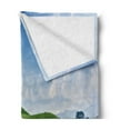 thumbnail image 2 of Rustic Soft Flannel Fleece Throw Blanket, Sheep Under Blue Sky Trees Grassland Highland Nature Landscape Scenery Picture, Cozy Plush for Indoor and Outdoor Use, 70" x 90", Green White, by Ambesonne, 2 of 5