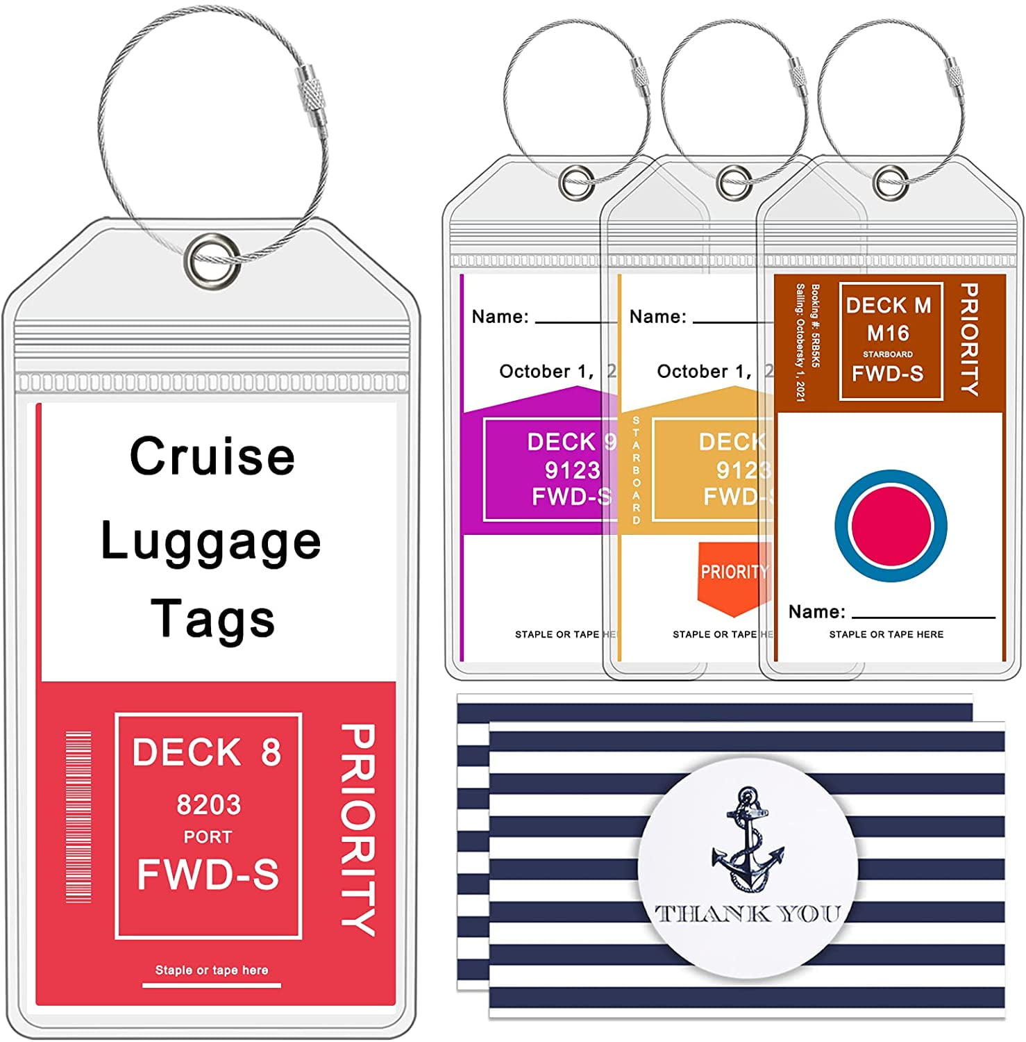 Heavy Duty Luggage Tag For Cruises Fits Princess Carnival W/ Zip Top Seal 