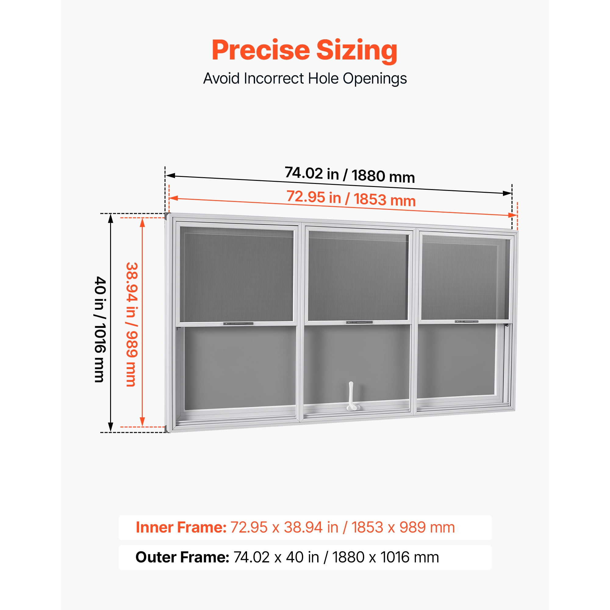 KFFKFF Concession Window 74x40 in Aluminum Alloy Service Window, Designed for Food Trucks, Features 3 Fixed and 3 Sliding Panels, Awning Door with Drag Hook, and Water-Resistant Construction