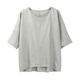 thumbnail image 2 of WCJM Women Casual Short Sleeve Button Plus Size Cotton Blouse Tops T Shirt Women's Short Sleeve T-Shirt Loose Button Shirt Top Stand Solid Color Sleeve Collar Casual Women's Shirt Women's Shirt, 2 of 7