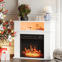 Waleaf 28" Electric Fireplace with Mantel Wooden Surround Freestanding Firebox for Living Room,White