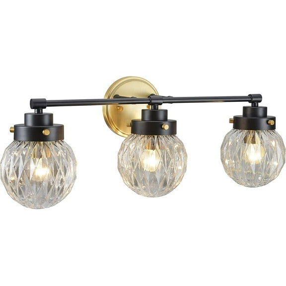 Aspen Creative 62277, Bathroom Vanity 4 Lights Fixture, 32" W x 9-1/4" H x 7" E, Antique Bronze & Matte Black 2 Tone Finish, Clear Diamond Cut Glass, Bulb Not Included