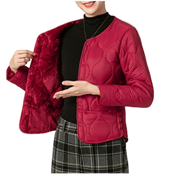 HTNBO Womens Quilted Lightweight Jackets Button Down Puffer Jacket Winter Fleece Lined Coats Padded Outwear