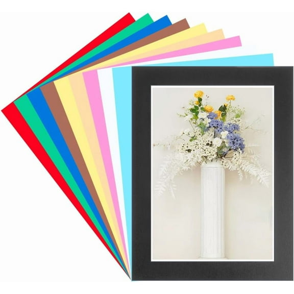 10 Colors 13.7x10.4in Picture Frame Mats Paper Photo Core Bevel Pre-Cut Mat Board with Plastic Cover for 11x8in Pictures Display Show Kit for Watercolor Artwork Paintings Prints Posters