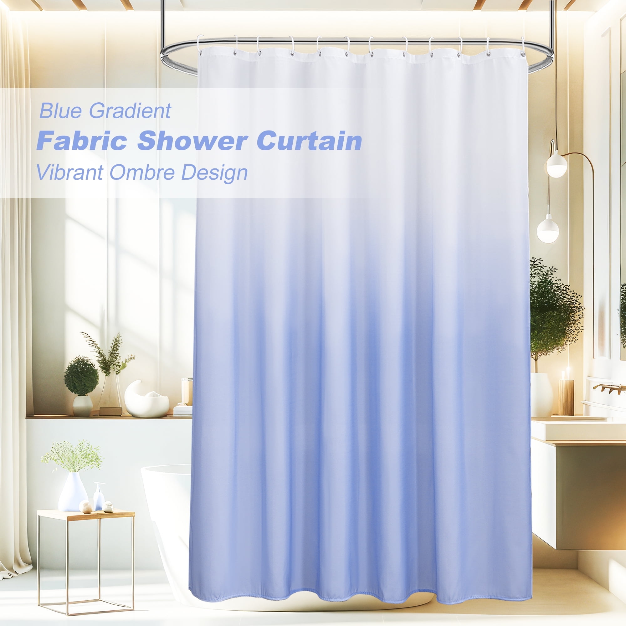 Inosoo Blue Ombre Fabric Shower Curtain, 72 x 72 Inch Thick Blue Gradient Bathroom Shower Curtains with Hooks, Waterproof and Mildew Resistant