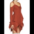 thumbnail image 2 of Disfraz de Halloween para Mujer, Vestido Midi Fluido con Pañuelo y Hombros Descubiertos, Estilo Hada Mariposa para Fiesta de Cosplay. Rojo Ladrillo XL, 2 of 9