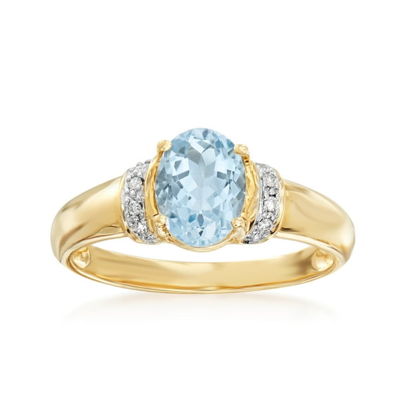 Ross-Simons 1.00 Carat Aquamarine Ring With Diamond Accents in 14kt Yellow Gold, Women's, Adult