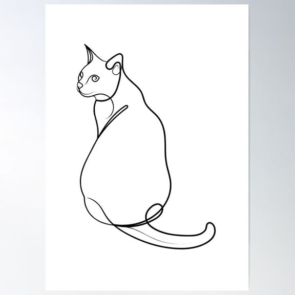 Sitting Cat Line Drawing Poster Wall Art, Modern Wall Decor For Living Room Bedroom, 8x12 UNFRAMED