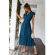 thumbnail image 5 of Vestido PRETTYGARDEN Maxi Azul con Volantes, Escote Cruzado y Cinturón, Talla M, 5 of 8