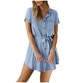 thumbnail image 1 of Gspmoly Robes Décontractées pour Femmes, Robe-Chemise d'Été Décontractée pour Femmes à Col en V avec Col, Manches Courtes, Ceinturée, avec Poches, Robes de Cocktail, Offres Hebdomadaires, 1 of 8