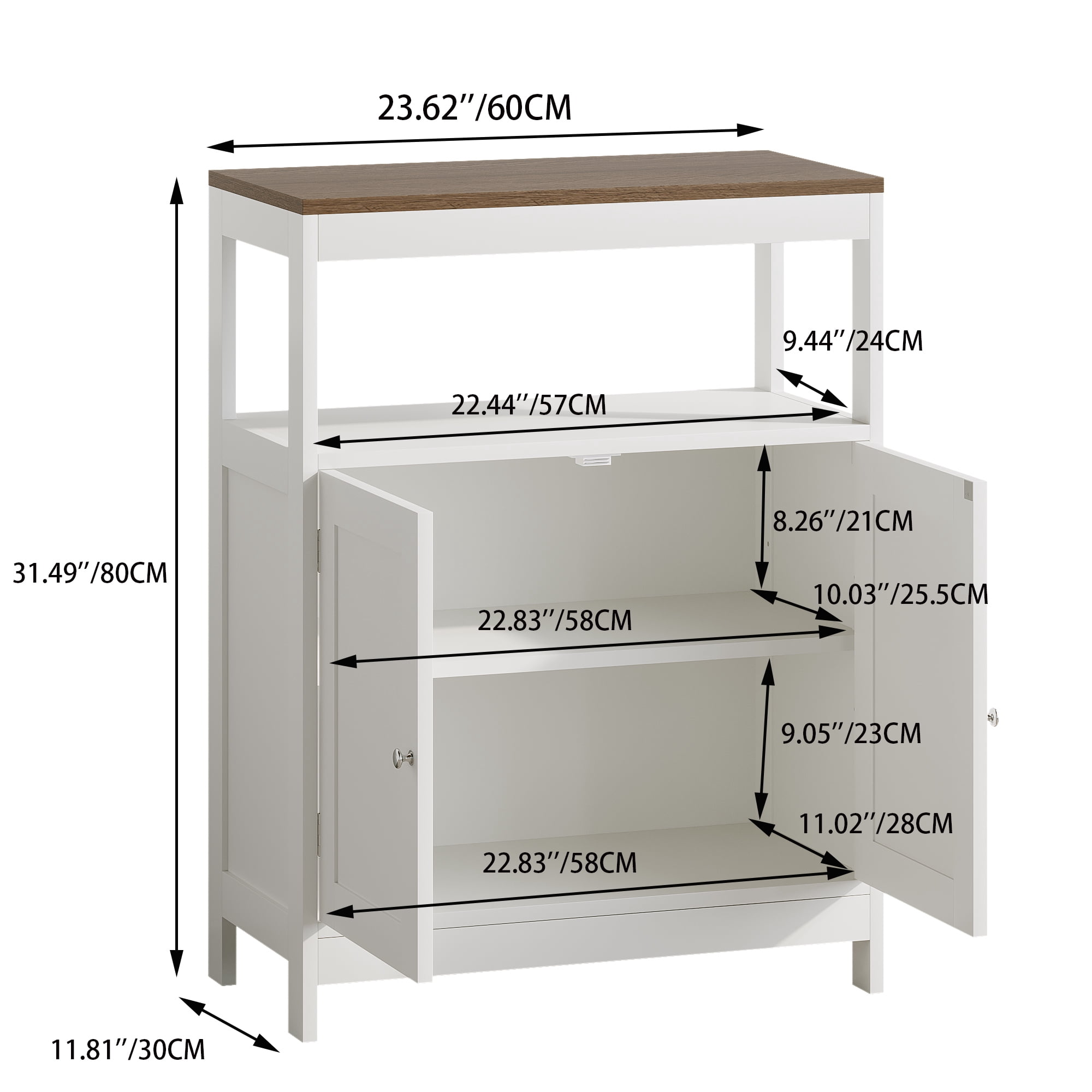 Leumius Modern Storage Cabinet with Double Doors,Free-Standing Bathroom Cabinet with Adjustable Shelf,Multi-Purpose Organizer for Kitchen,Living Room,Bathroom,White