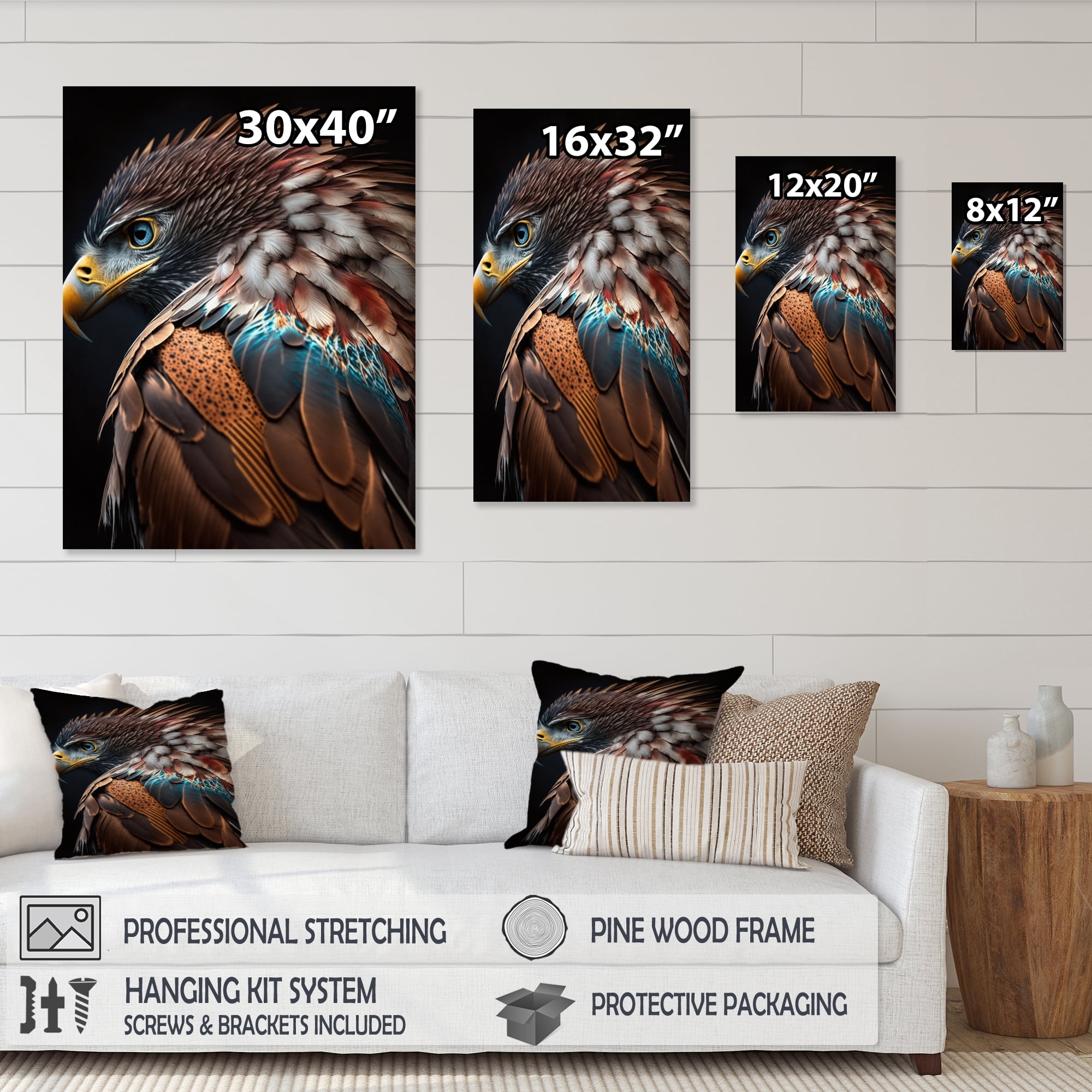 Designart Macro Colorful Feather Eagle III Canvas Wall Art