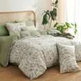 thumbnail image 2 of Nayoroom 3 Pieces Green Floral Comforter Set Botanical Vintage Flower Coquette Cottagecore Aesthetic for Women Teen Soft Lightweight Dorm Microfiber Bedding Set,Queen Size, 2 of 5