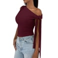 thumbnail image 2 of Women'S Ruched One Off the Shoulder Tank Tops Asymmetrical Neck Tie Shoulder Going Out Top Wine Red M, 2 of 9