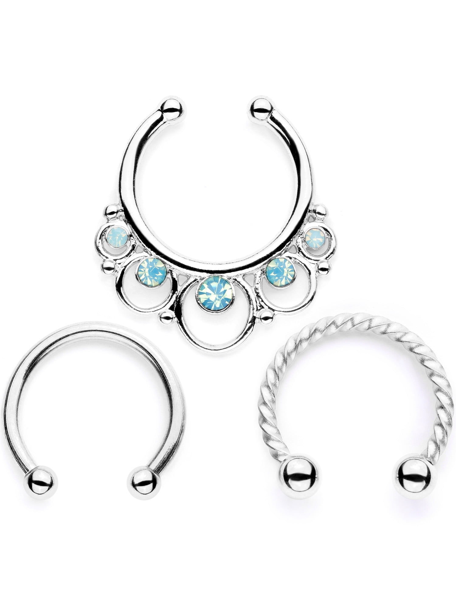 Body Candy 3Pc 316L Steel Non Pierced Fake Faux Clip On Septum Nose