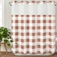 thumbnail image 3 of Brown Checkered No Hook Shower Curtain Waterproof, Bathroom Curtains with Snap in Liners and See Through Top Window, Farmhouse Buffalo Plaid Hotel Style Bathtub Curtains Shower 66"Wx72"L, 3 of 8