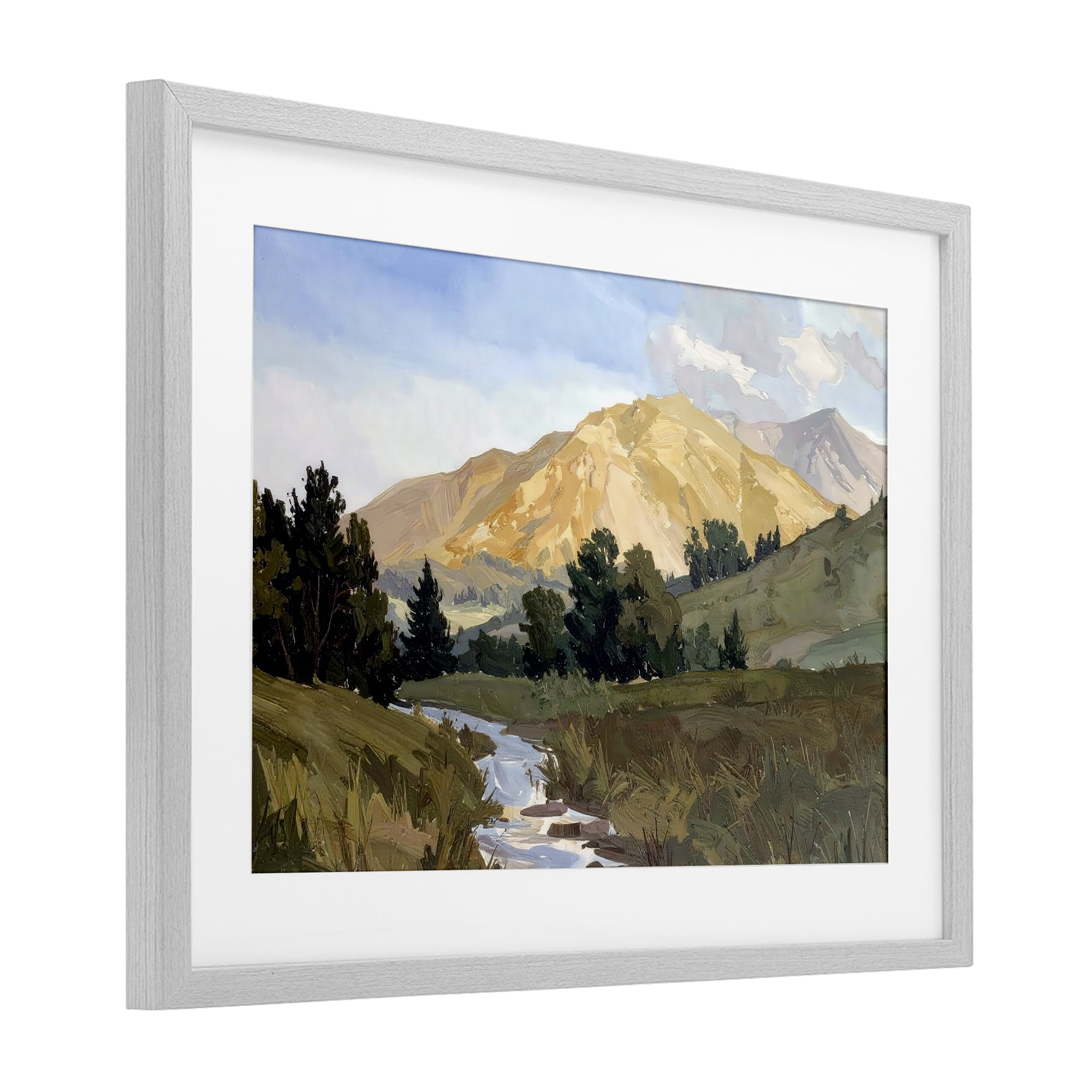 Stupell Industries Mountain Divide Valley Gray Framed Print Under Glass, design by Alonza Saunders