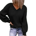 thumbnail image 1 of Jersey con cuello en V para mujer, suéter de manga larga de Color puro, suéter femenino transpirable amigable con la piel a la moda, 1 of 5