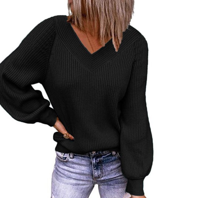 Jersey con cuello en V para mujer, suéter de manga larga de Color puro, suéter femenino transpirable amigable con la piel a la moda