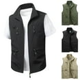 thumbnail image 1 of Veste Sans Manches Décontractée pour Hommes Grande Taille Légère avec Col Montant Gilet Multi-Poches Cargo Extérieur pour Randonnée Pêche Plage Vacances Mode Urbaine Usage Quotidien / IhhxPro, Noir TG, 1 of 8
