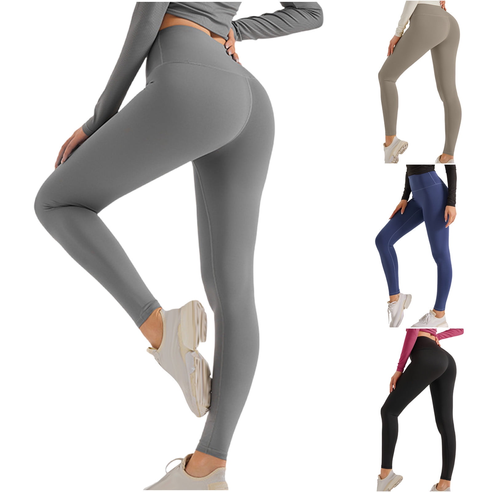 Yoga Pants with Pockets for Women Dqueduo Women s Long Solid Color Hip Lift Fitness High Waist Elastic Exercise Yoga Pants Black S