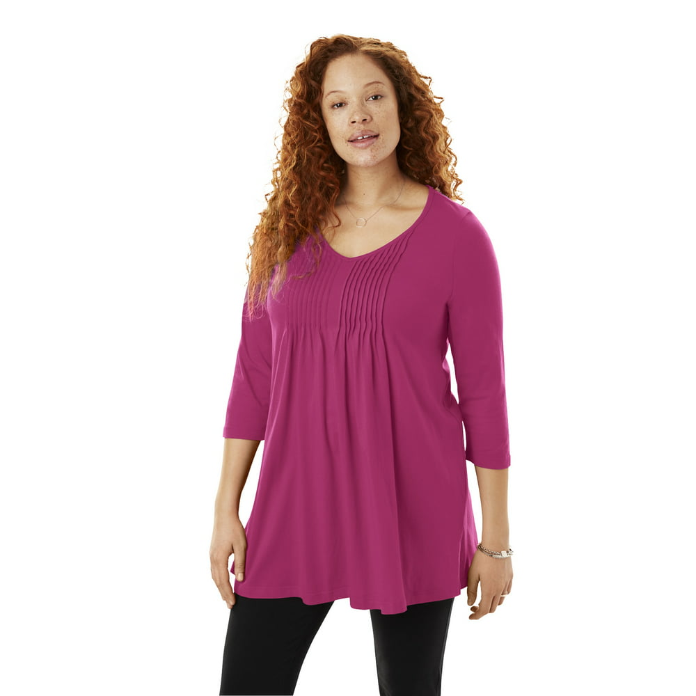 Woman Within - Woman Within Women's Plus Size V-Neck Pintucked Tunic ...