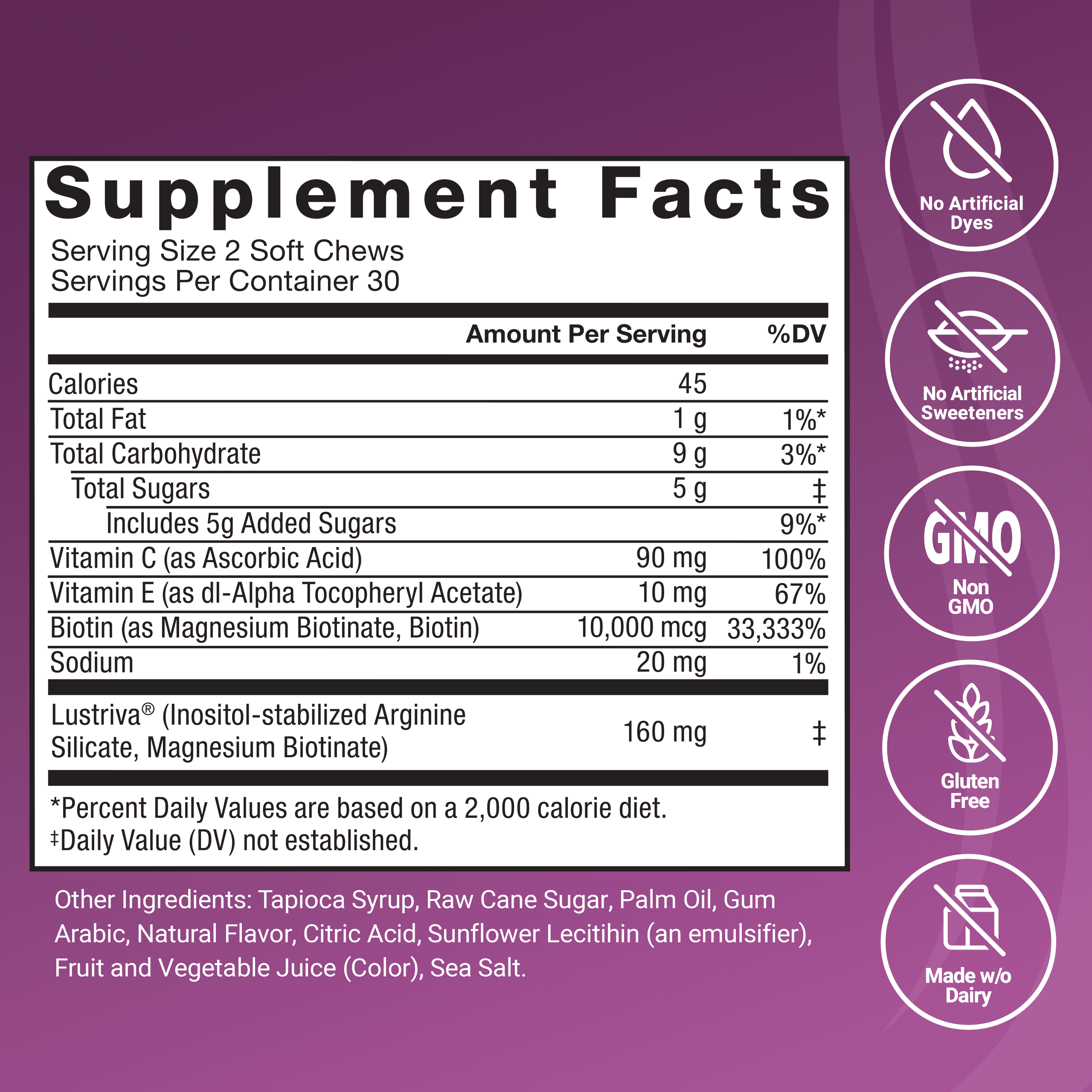 Force Factor Hair Growth Accelerator, Hair Growth Vitamins for Women & Men with Clinically Studied Lustriva & Biotin, Mixed Berry, 60 Soft Chews