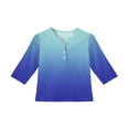 thumbnail image 4 of CCRFTGI Cute Shirts for Girls 10-12 Summer 3/4 Sleeve Button V Neck Gradient Tee Tops Casual Soft Lightweight Big Sister Outfit Basic T-Shirts Blue 9-10 Years, 4 of 4
