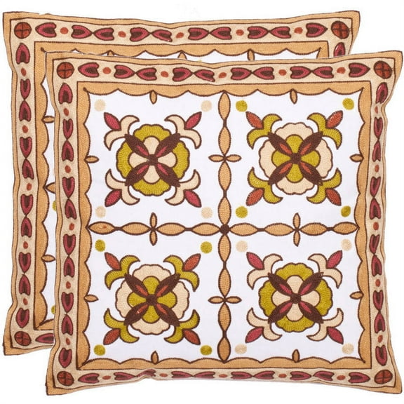 Safavieh Gorgon Tiles 18" x 18" Green/Beige Pillow, Set of 2