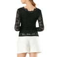 thumbnail image 3 of MODA NOVA Junior's Lace V-Neck Long Sleeve Scalloped Trim Blouse Black XL, 3 of 5