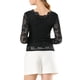 thumbnail image 3 of INSPIRAR CHIC Día de San Valentín Blusa de Encaje Floral de Manga Larga con Escote en V y Detalle de Encaje en el Dobladillo 3XL Negra, 3 of 7