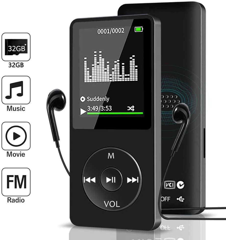 Aigital MP3 Player with Speaker FM Radio/E-Book/Game,Portable MP3 Music Player with 32 GB Micro SD Card and Support Up to 128GB HiFi Lossless Sound（Built-in Speaker） 
