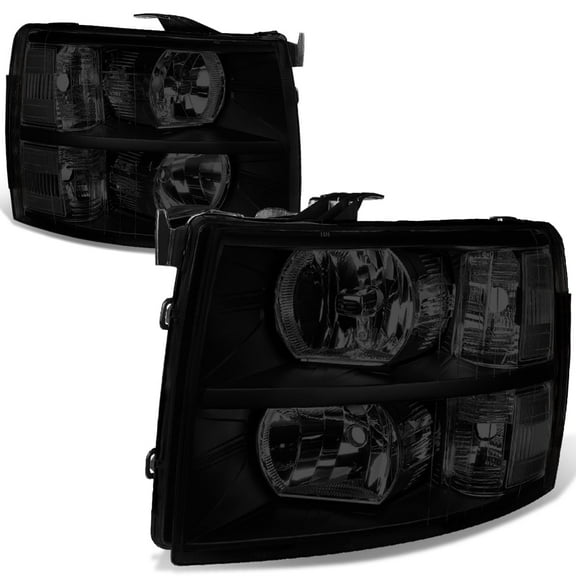 DNA Motoring For 07-14 Chevy Silverado Smoked Halogen Headlight Lamps Pair Replacement