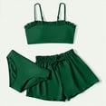thumbnail image 4 of Ccpelsie Girls Cotton Soft Swimsuit 3-Piece Set Gentle Triangle Tankini Top Cover-Up Skirt For Spring Summer Vacation （A01-Green,14-16 Years), 4 of 4