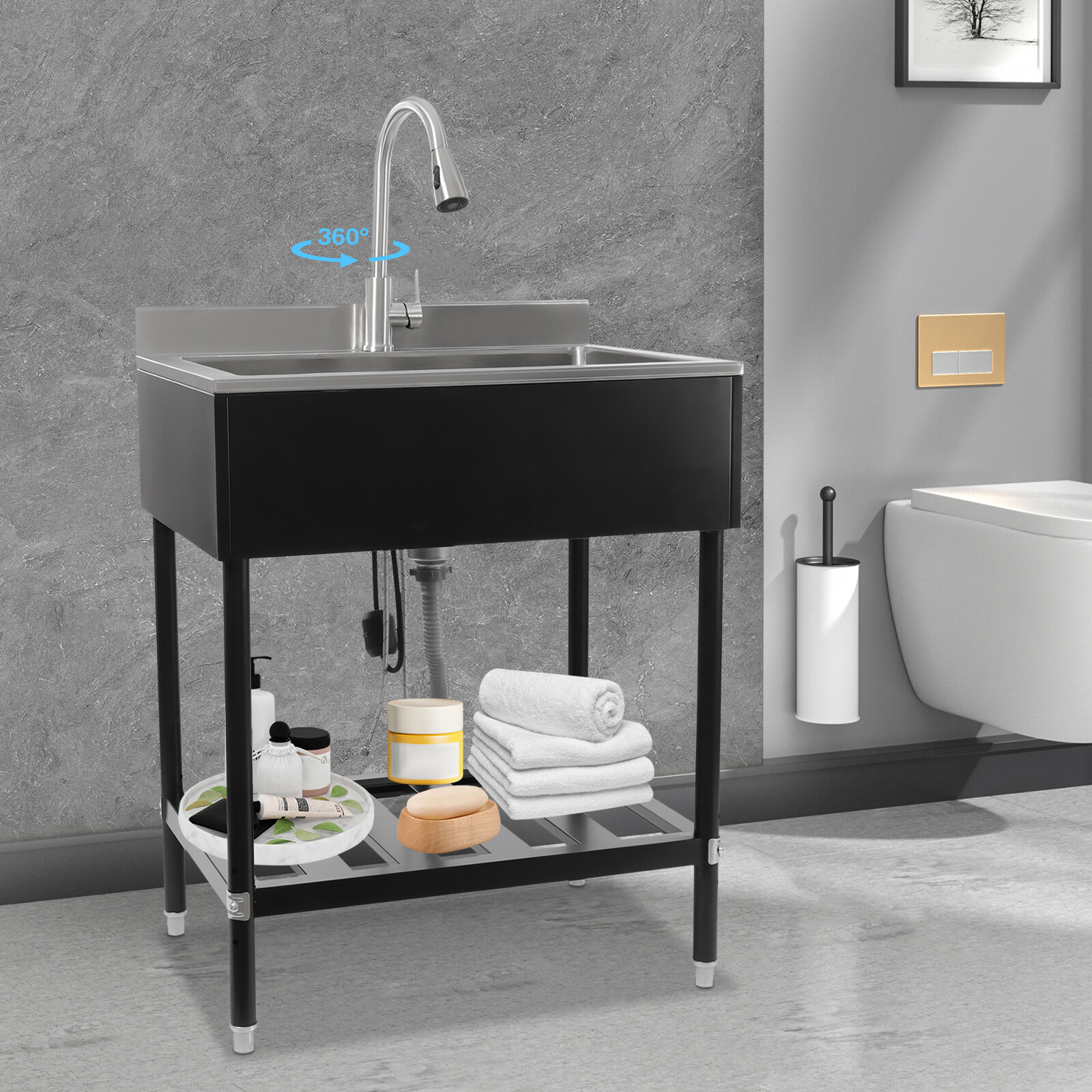 Stainless Steel Sink, Free Standing Single Bowl Kitchen Sink, Sink for Kitchen and Bathroom Farmhouse (30.8*22*39.5in)