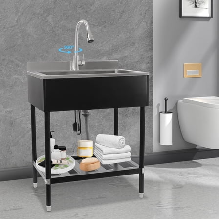 Black Modern Single Bowl Stainless Free Standing Rectangle Sink Kitchen Sink Bathroom Sink for Commercial