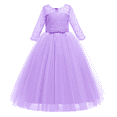 thumbnail image 4 of IDOPIP Flower Girls Vintage Floral Lace Dress 3/4 Sleeve Floor Length Tulle Dresses Wedding Party Evening Formal Pegeant Dance Prom Ball Gown 13-14 Years,Purple, 4 of 8